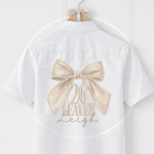 School Leaver Shirt - Nude Shimmer Bow