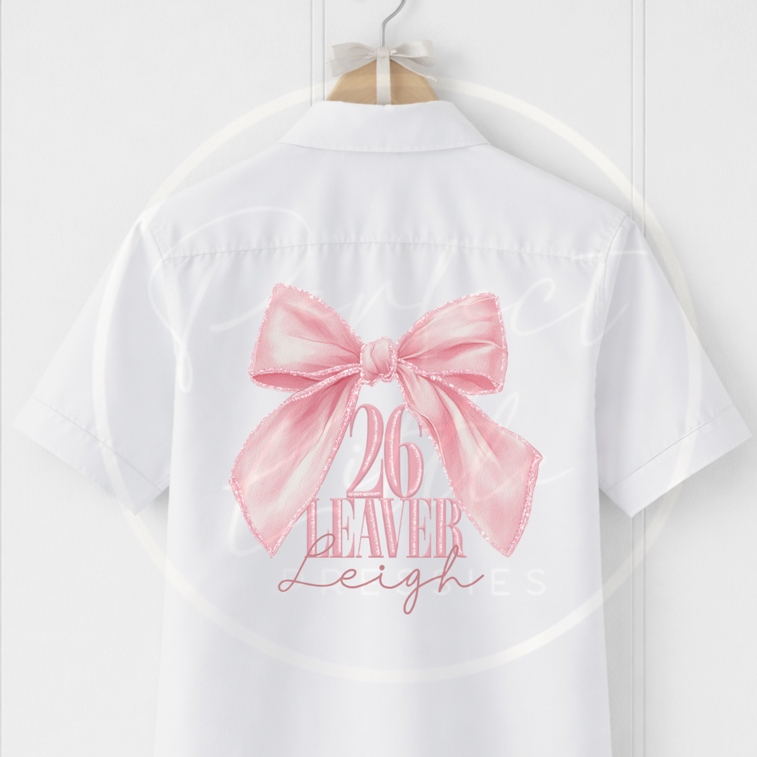 School Leaver Shirt - Pink Shimmer Bow