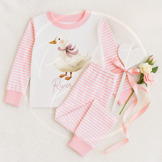 Kids Pyjamas - Soft Duck Pink Bow