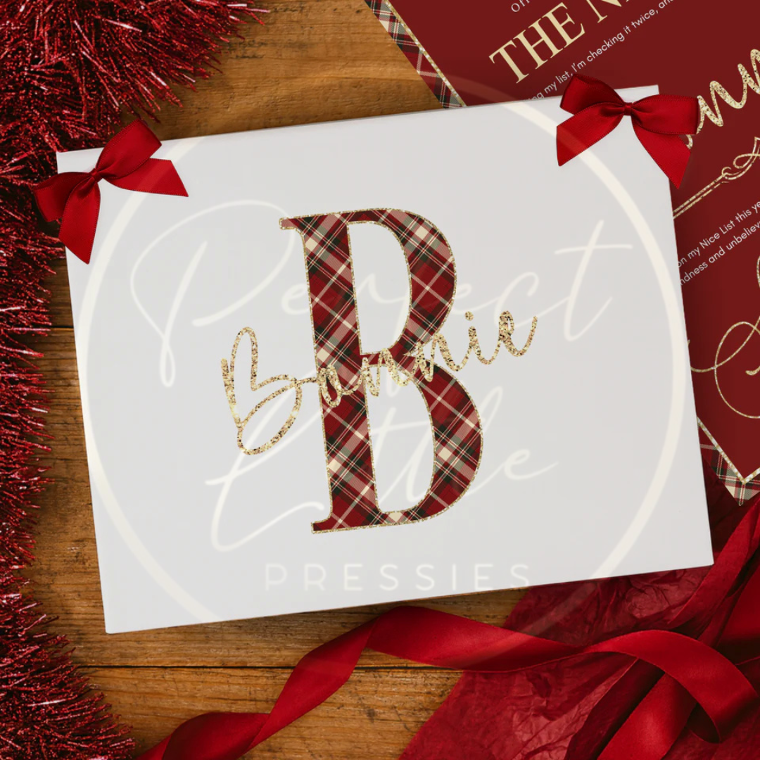 Christmas Box - Red Tartan Initial