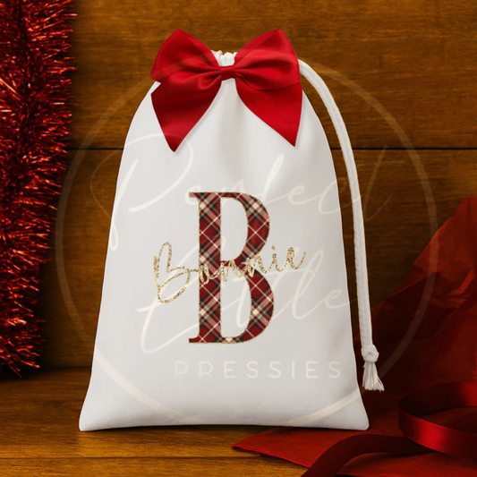 Christmas Drawstring Bag - Tartan Initial