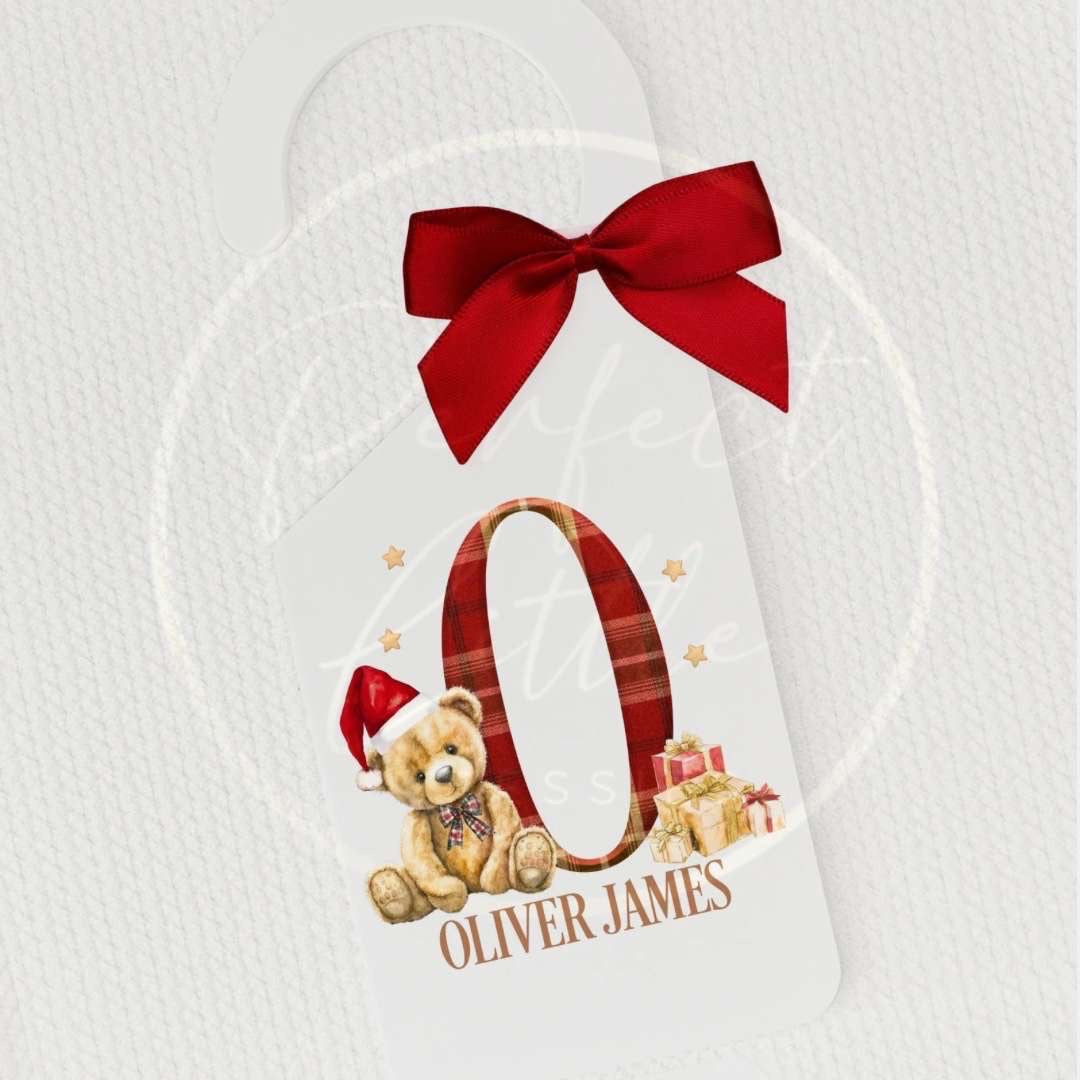 Christmas Door Hanger - Bear Tartan Initial