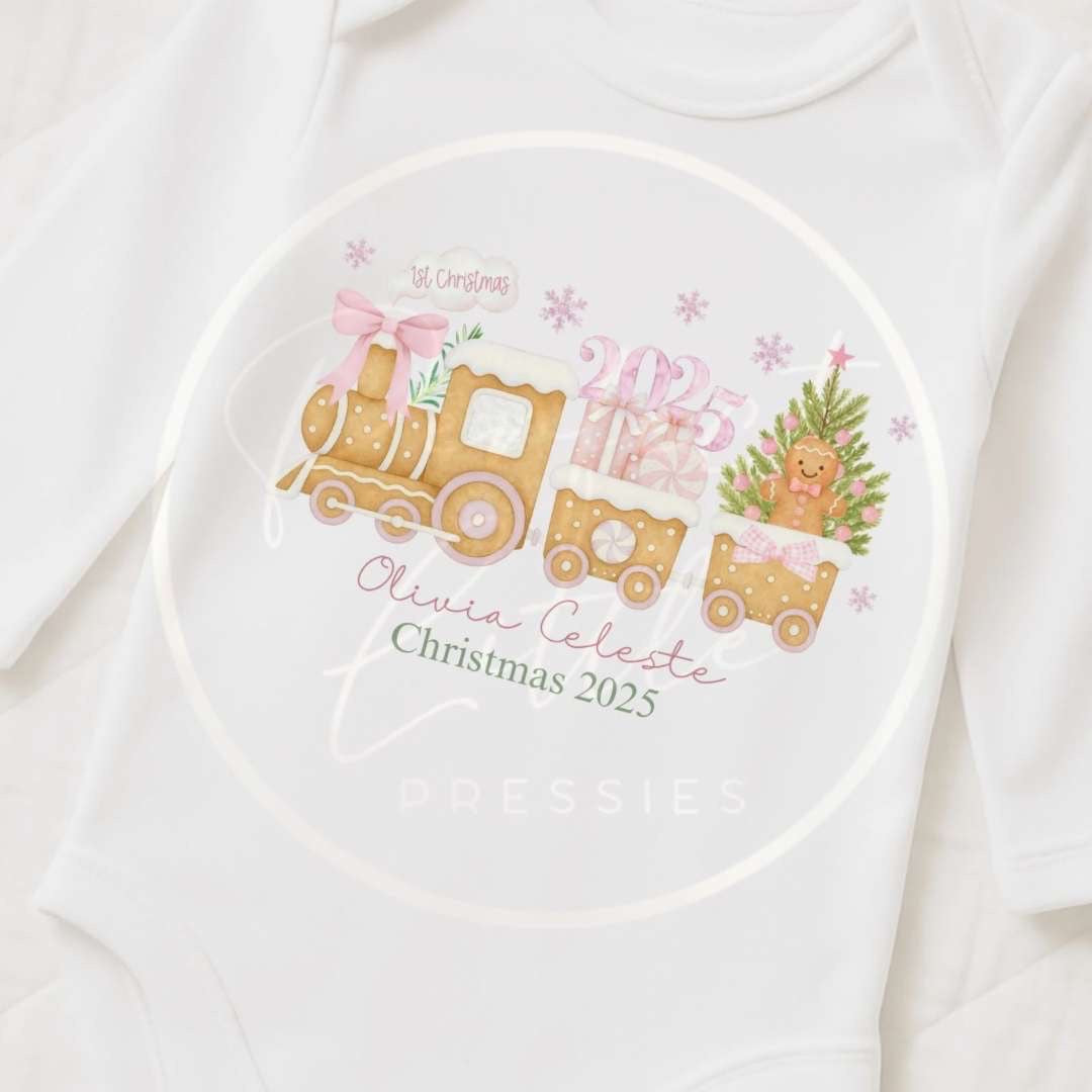 Christmas Sleepsuit - Pink Gingerbread Train