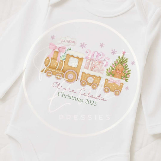 Christmas Sleepsuit - Pink Gingerbread Train