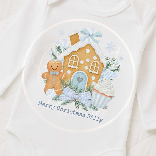 Christmas Sleepsuit - Blue Gingerbread House
