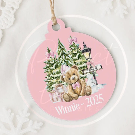 Christmas Decoration - Pink North Pole Bear Bauble