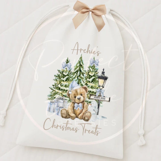 Christmas Drawstring Bag - Blue North Pole Bear