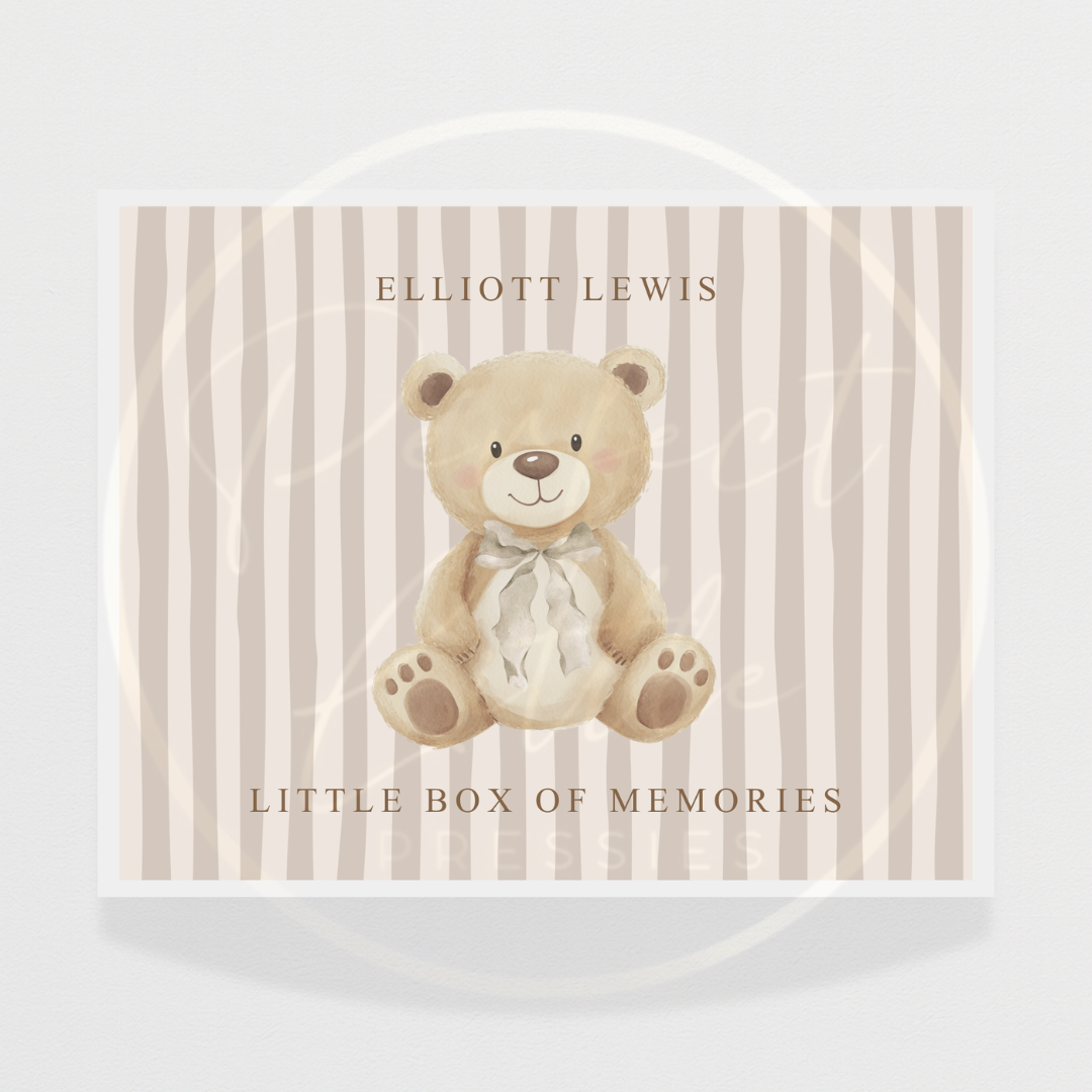 Keepsake Box - Neutral Pinstripe Bear
