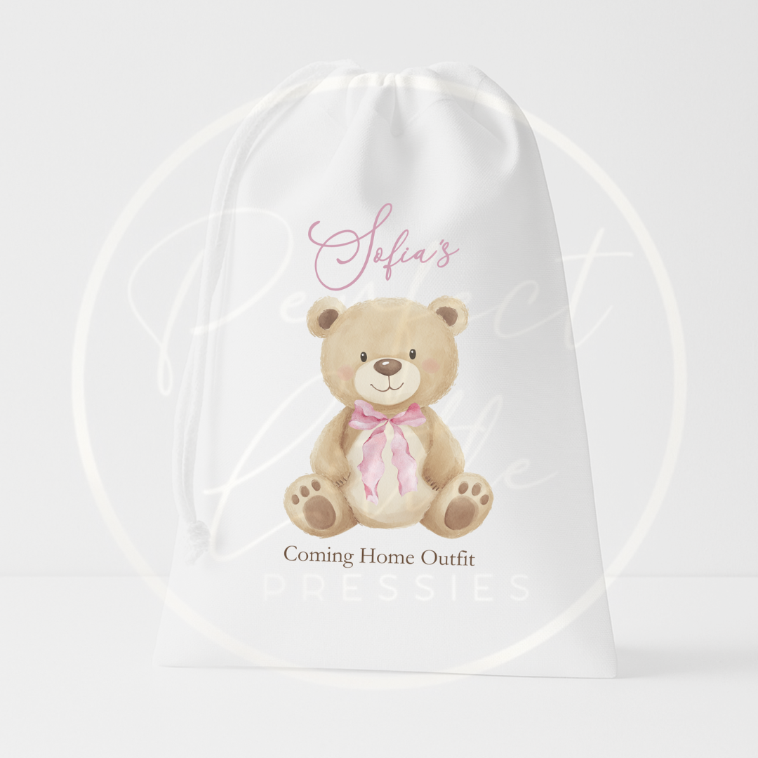Drawstring Bag - Soft Bow Bear