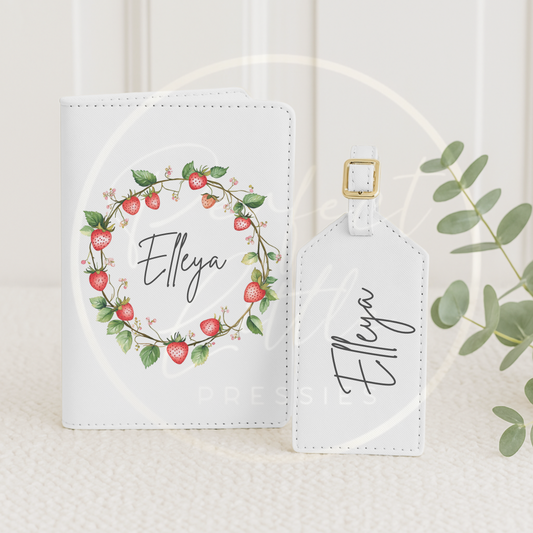 Passport Cover and Luggage Tag Set - Strawberry Wreath