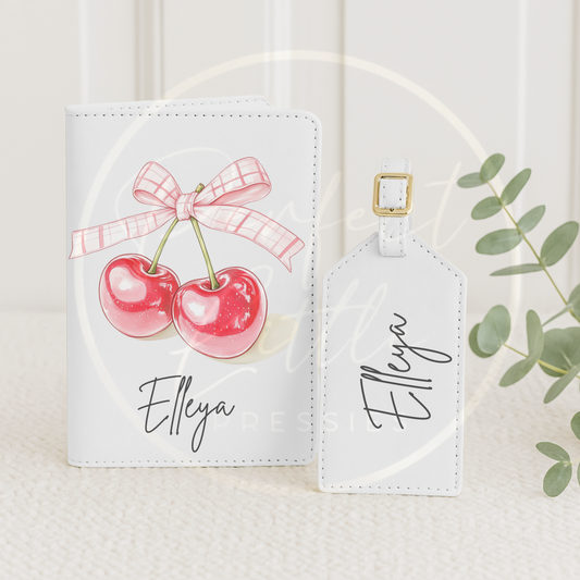 Passport Cover and Luggage Tag Set - Cherry Bow