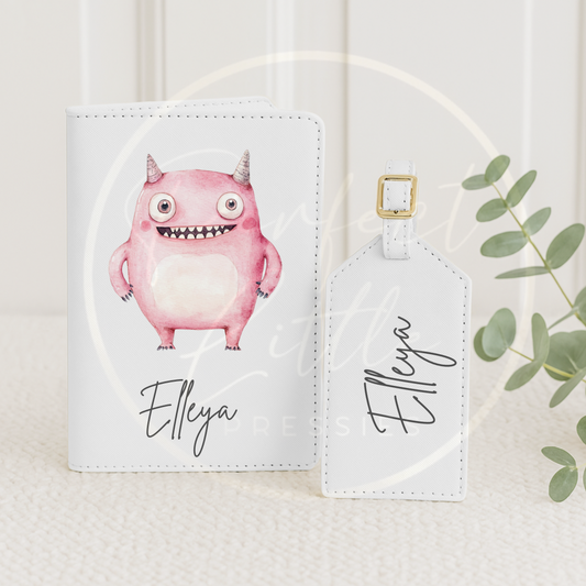 Passport Cover and Luggage Tag Set - Pink Worry Monster