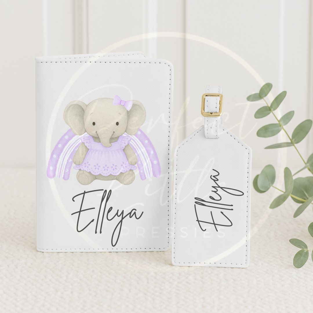 Passport Cover and Luggage Tag Set - Rainbow Elephants