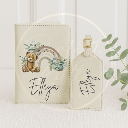 Passport Cover and Luggage Tag Set - Nude Rainbow Bear