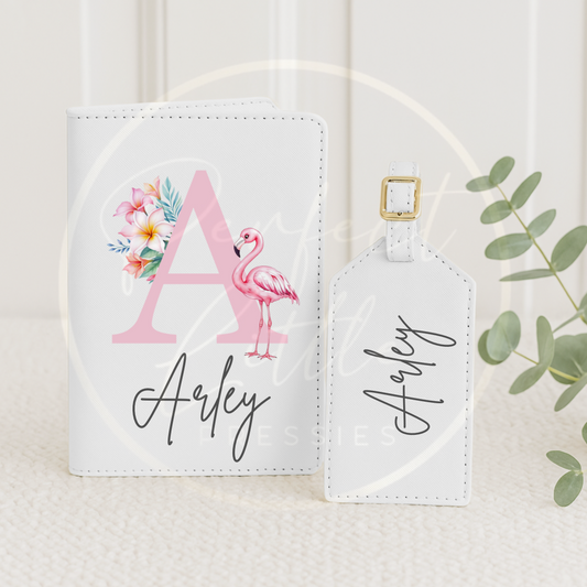 Passport Cover and Luggage Tag Set - Flamingo Initial