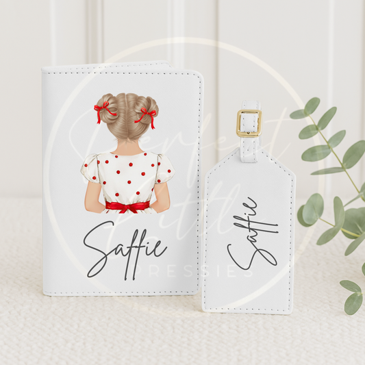 Passport Cover and Luggage Tag Set - Polka Dot Dress Girl