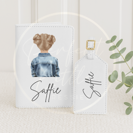 Passport Cover and Luggage Tag Set - Denim Jacket Girl