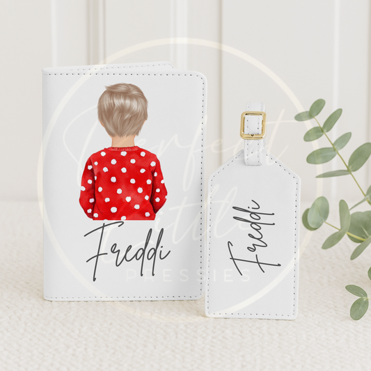 Passport Cover and Luggage Tag Set - Polka Dot Jumper Boy