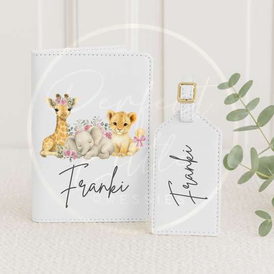 Passport Cover and Luggage Tag Set - Safari Green/Pink