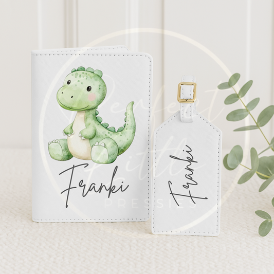 Passport Cover and Luggage Tag Set - Dinosaur