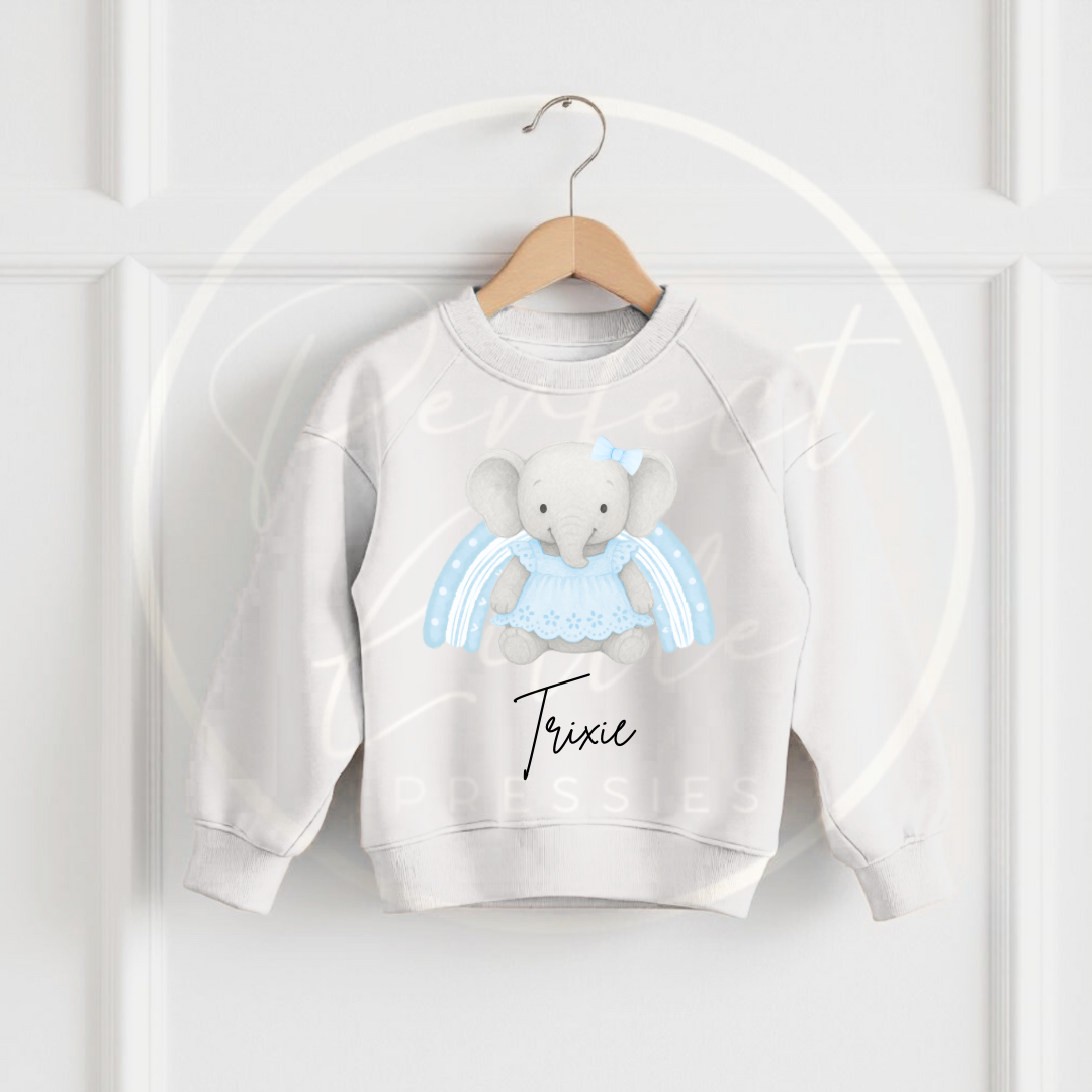 Kids White Sweatshirt - Elephant Rainbow Designs