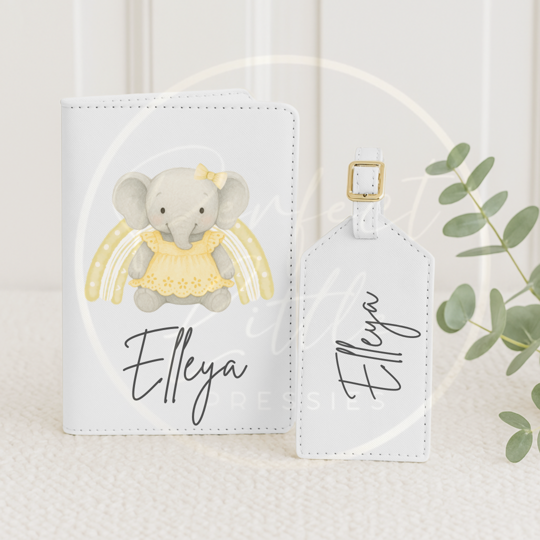Passport Cover and Luggage Tag Set - Rainbow Elephants