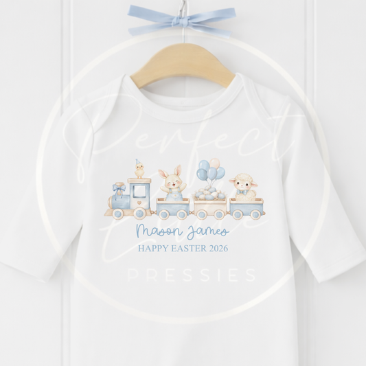 Easter - Blue Bunny Train Sleepsuit
