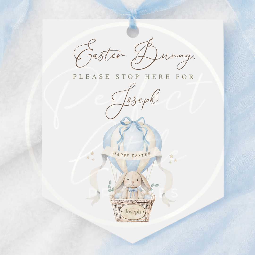 Easter - Blue Bunny Hot Air Balloon Hanging Pendant Sign