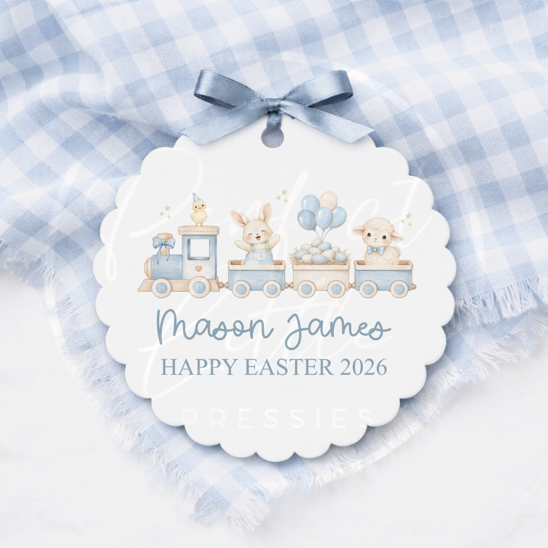 Easter - Blue Bunny Train Scallop Edge Disc