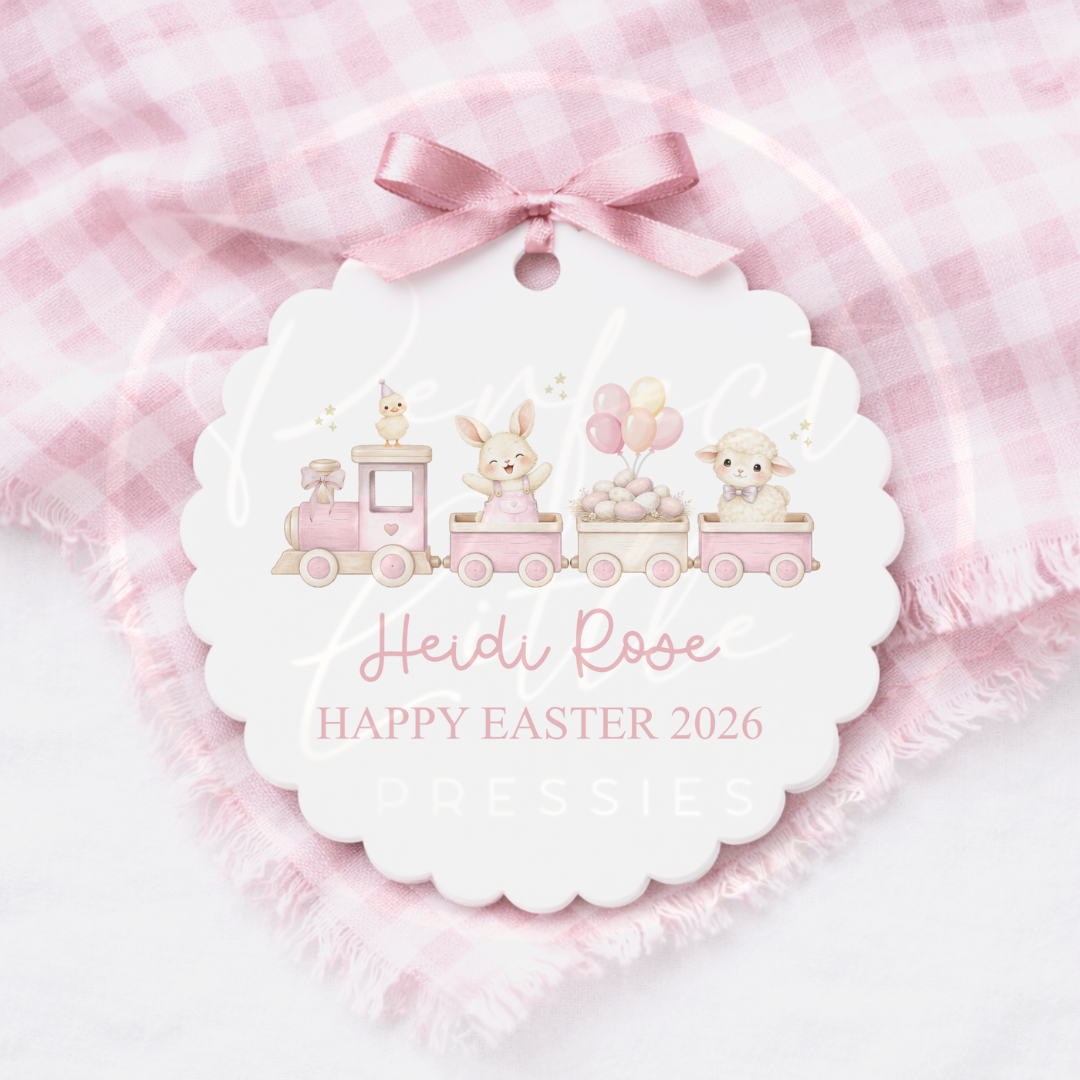 Easter - Pink Bunny Train Scallop Edge Disc