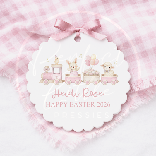 Easter - Pink Bunny Train Scallop Edge Disc