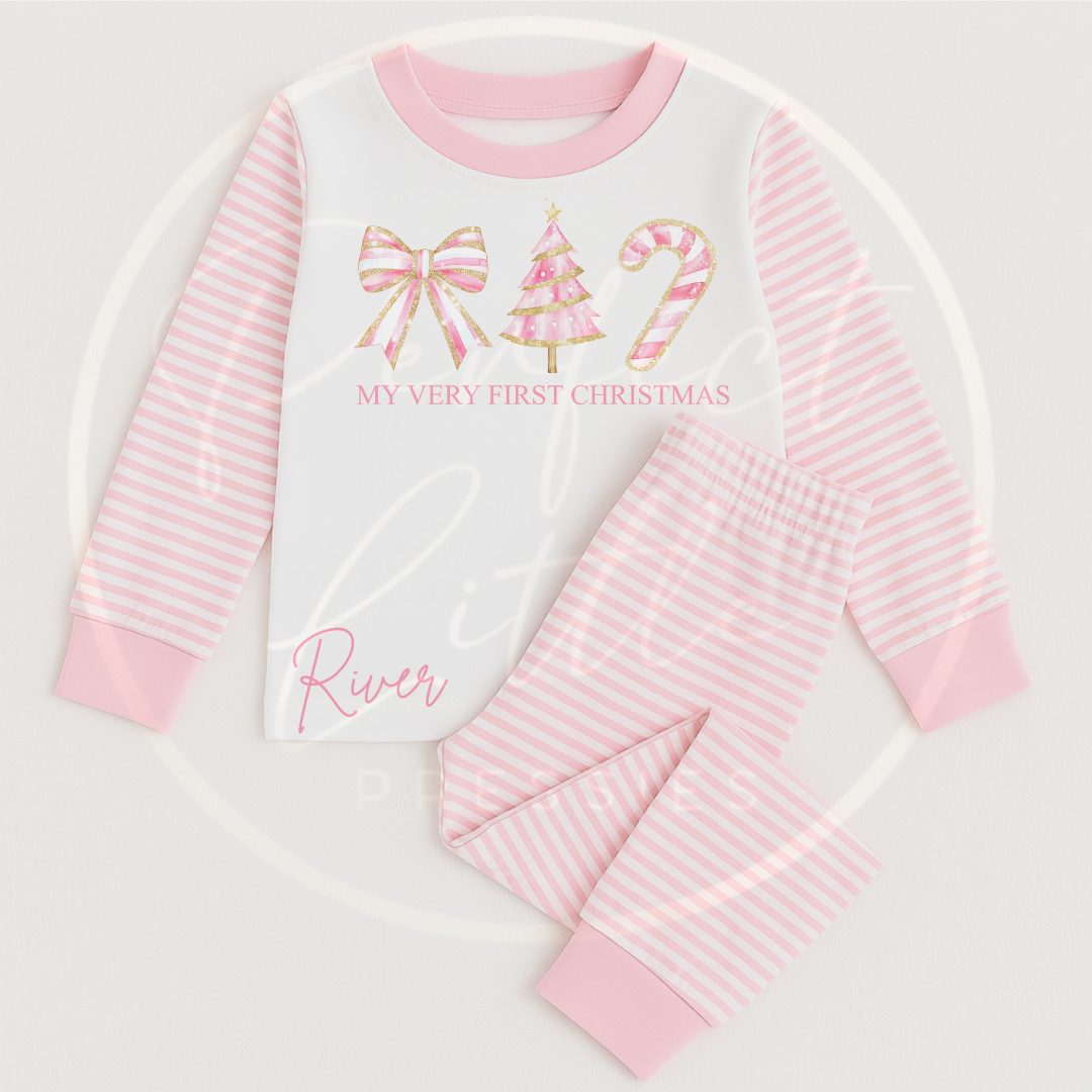 Christmas Pyjamas - Pink Glitter Trio First Christmas