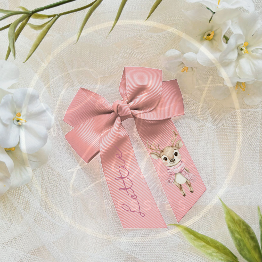 Christmas Bow - Pink Reindeer