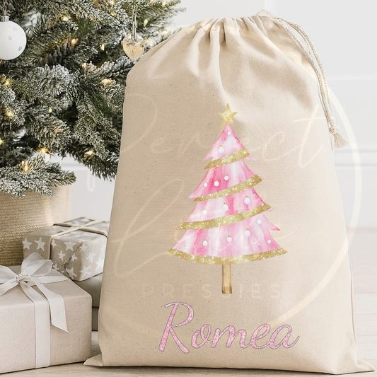 Christmas Sack - Pink Glitter Tree