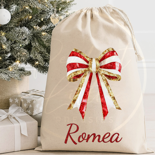Christmas Sack - Red Glitter Bow