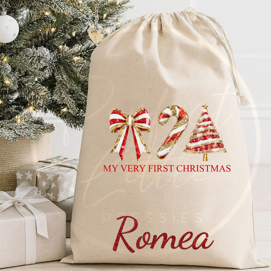 Christmas Sack - Red Glitter Trio First Christmas