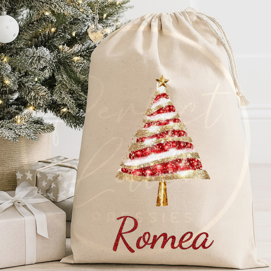 Christmas Sack - Red Glitter Tree