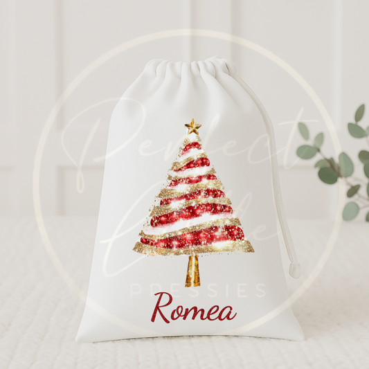 Christmas Drawstring Bag - Red Glitter Tree