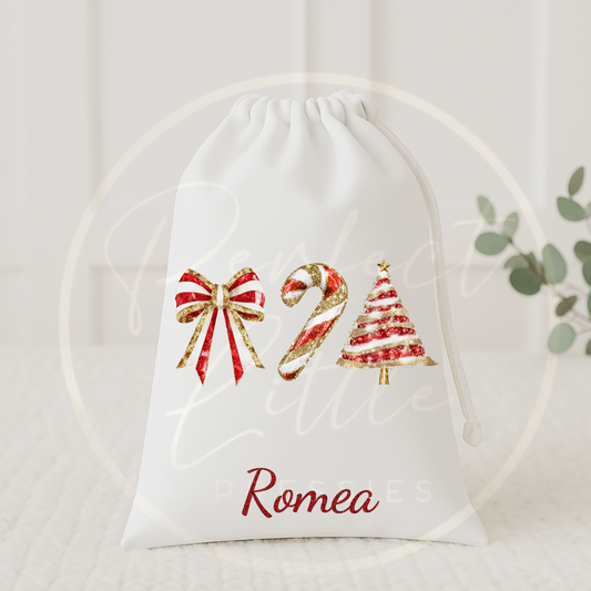 Christmas Drawstring Bag - Red Glitter Trio