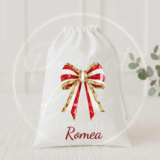 Christmas Drawstring Bag - Red Glitter Bow