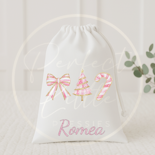 Christmas Drawstring Bag - Pink Glitter Trio