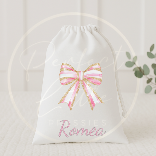Christmas Drawstring Bag - Pink Glitter Bow
