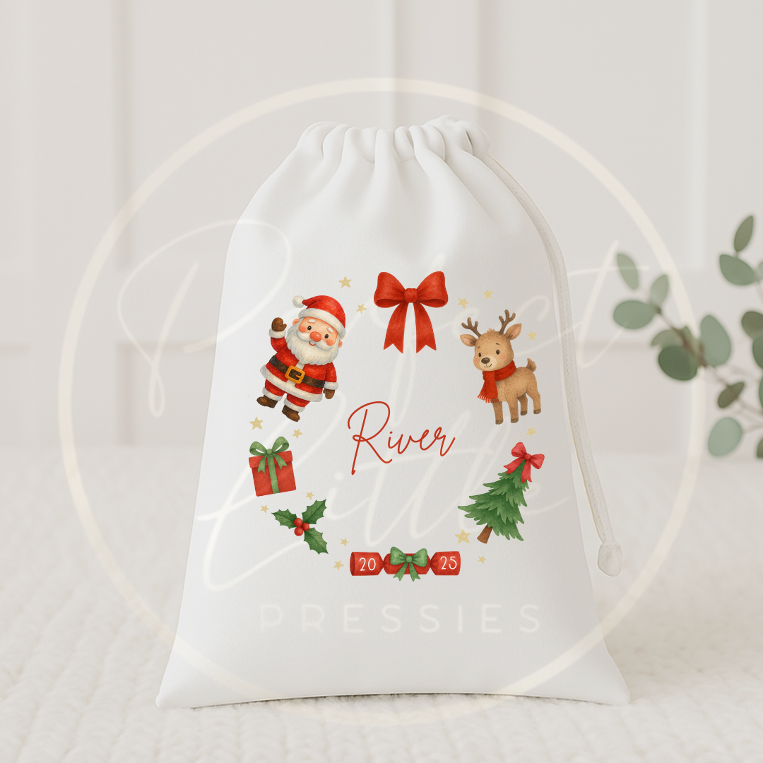 Christmas Drawstring Bag - Red Friends Wreath