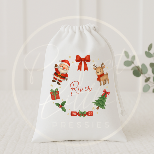 Christmas Drawstring Bag - Red Friends Wreath