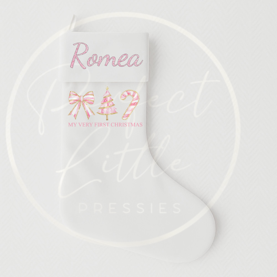 Christmas Stocking - Pink Glitter Trio First Christmas