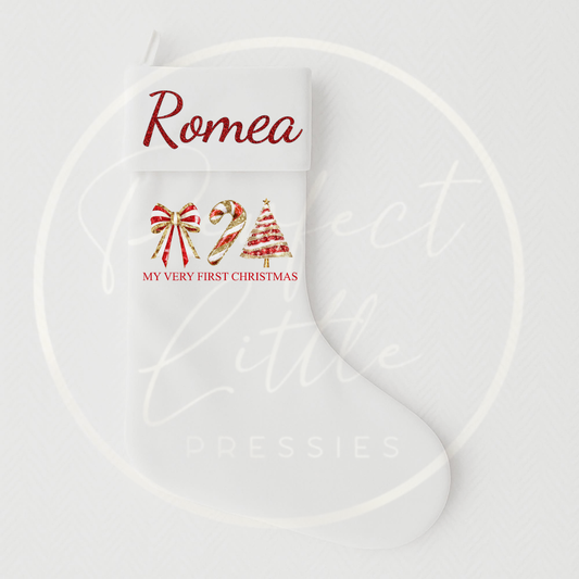 Christmas Stocking - Red Glitter Trio First Christmas