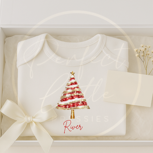 Christmas Baby Grow - Red Glitter Tree