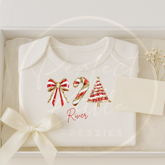 Christmas Baby Grow - Red Glitter Trio
