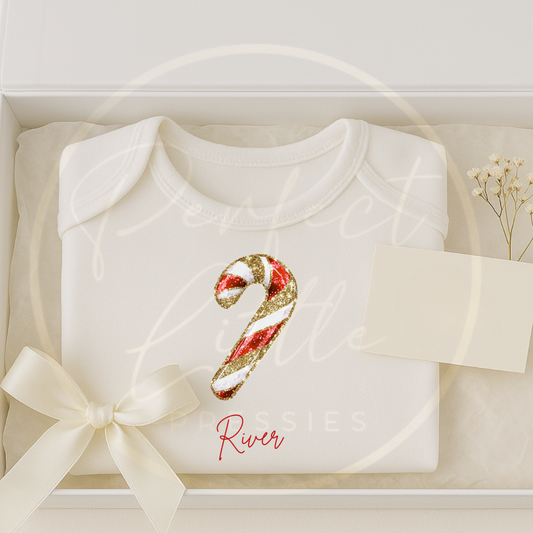 Christmas Baby Grow - Red Glitter Candy Cane