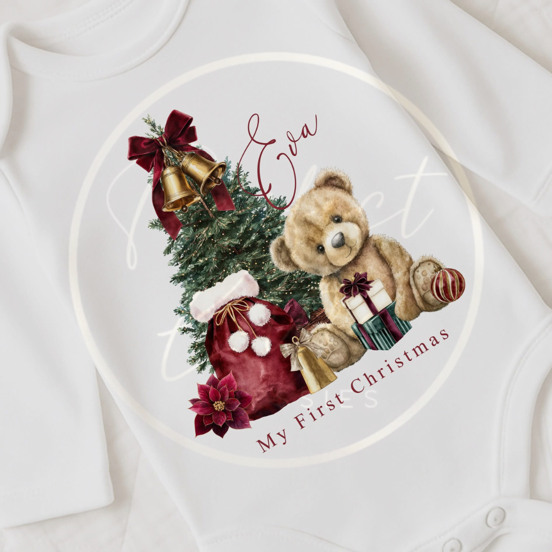 Christmas Sleepsuit - Burgundy Dream Bear